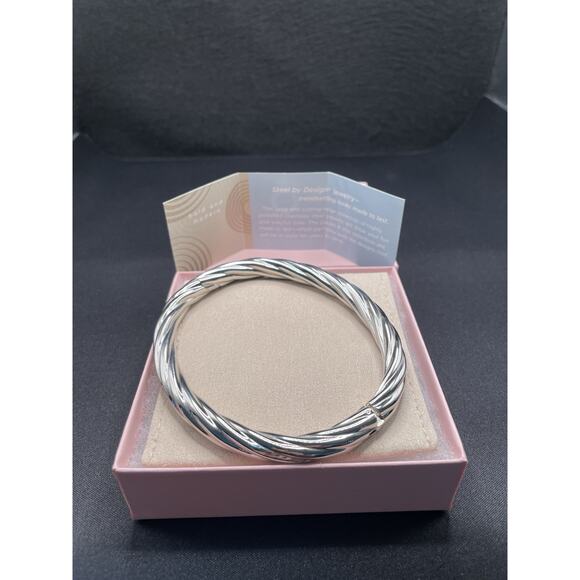 Vintage Stainess Steel Rope Twisted Hinged Bangle Bracelet. Steel by Design. New - Picture 1 of 4